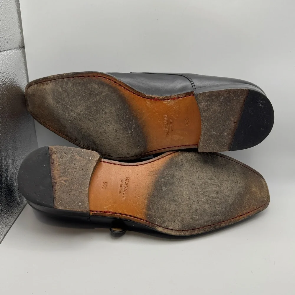 Magnanni‎ Shoes Mens 9.5 Black Leather Double Monk Strap Dress Miro Square Toe